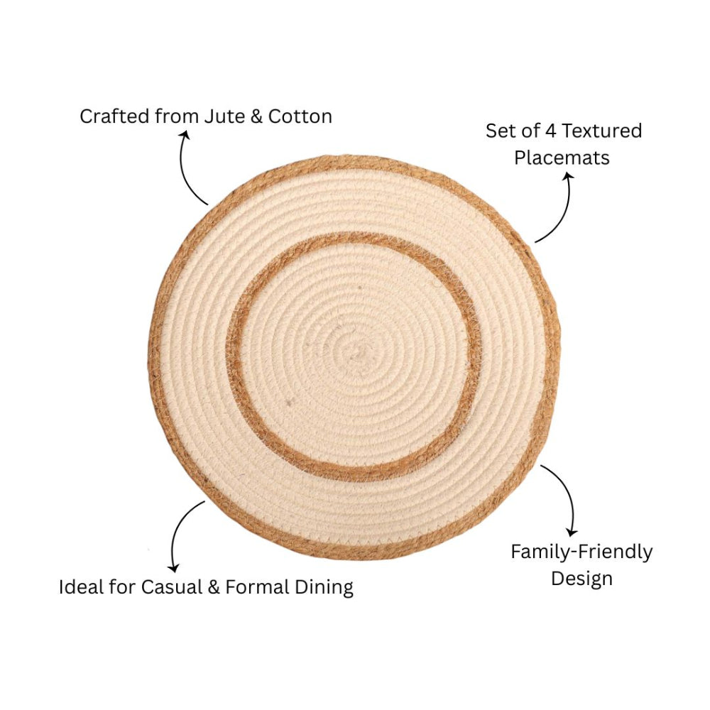 Cotton & Jute Round Placemats, Set of 4 - Natural Cream