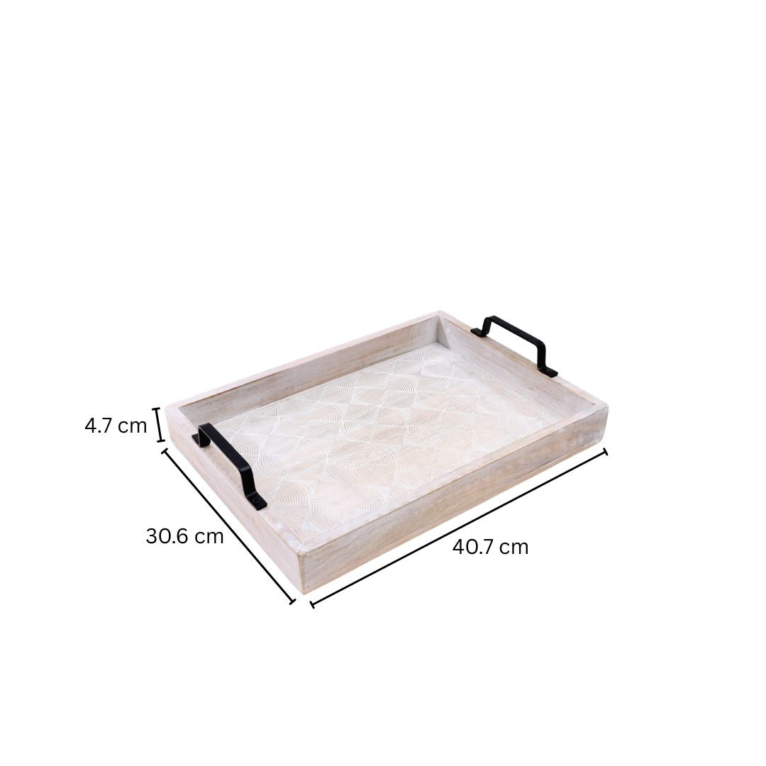 Sonar Carved Serving Tray Large - Aspen White
