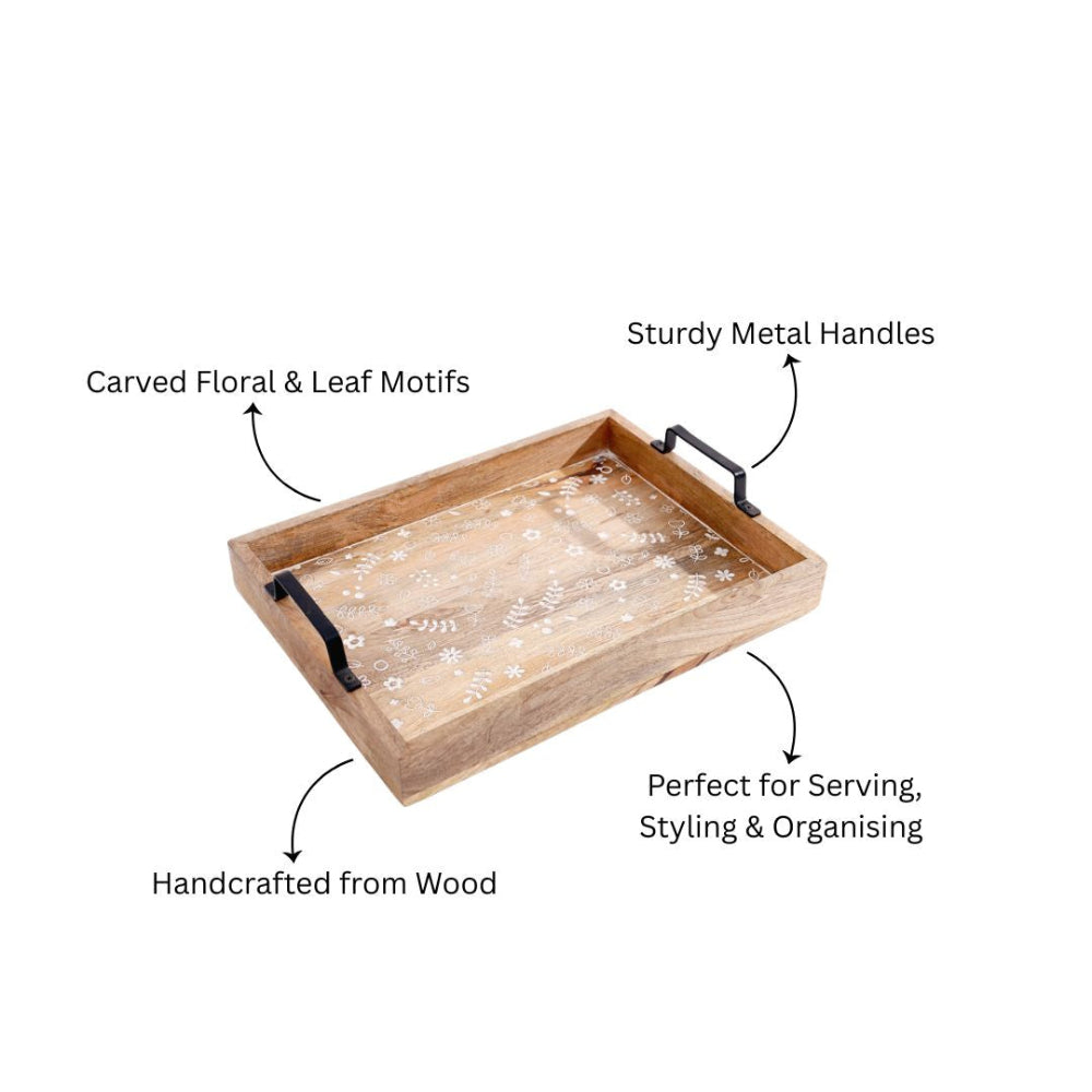 Meadow Carved Serving Tray Large - Natural White