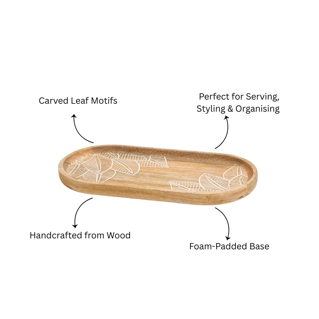Leaves Wooden Oval Tray Medium