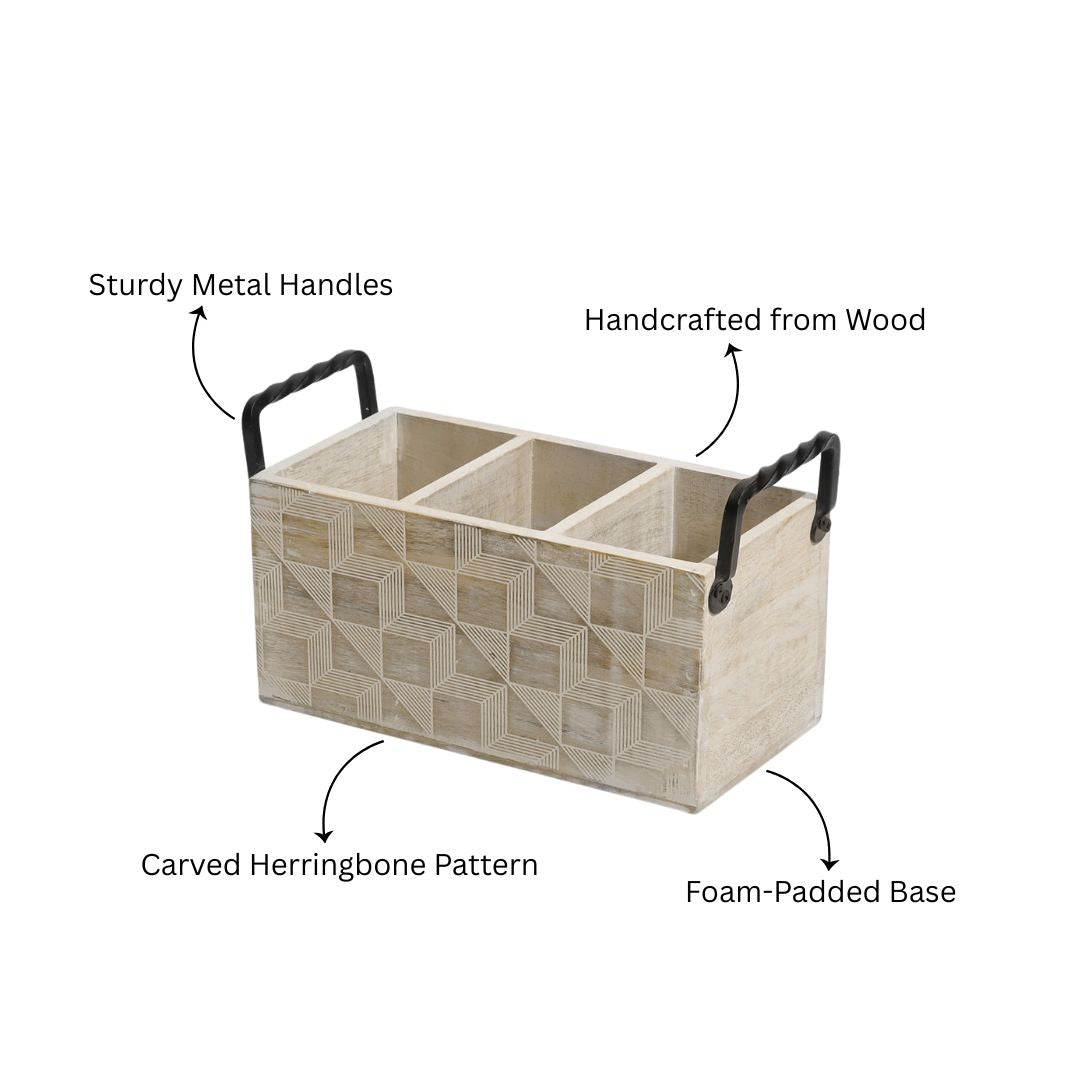 Patterned Rectangular Sectioned Caddy - Aspen White