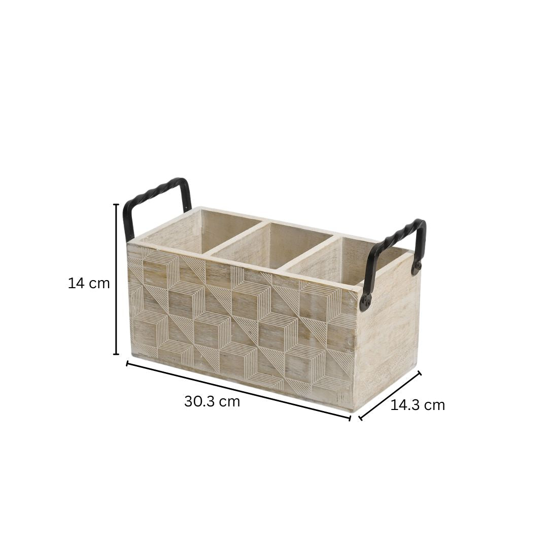 Patterned Rectangular Sectioned Caddy - Aspen White