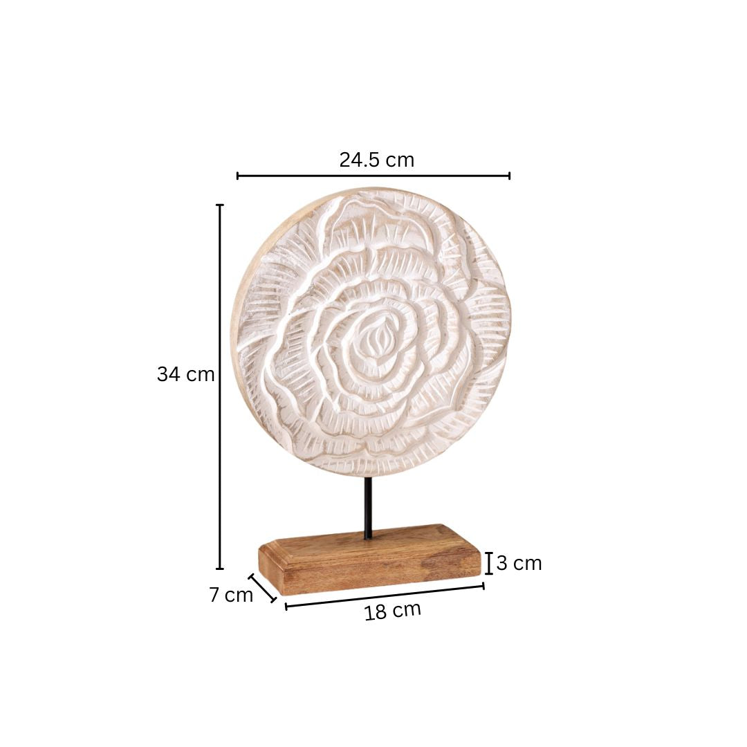 Rose Carved Wooden Sculpture - Vintage White