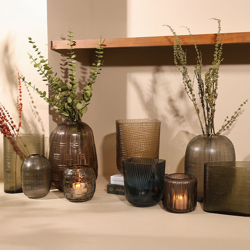 Sirocco Asymmetric Glass Vase Wide - Moss Green
