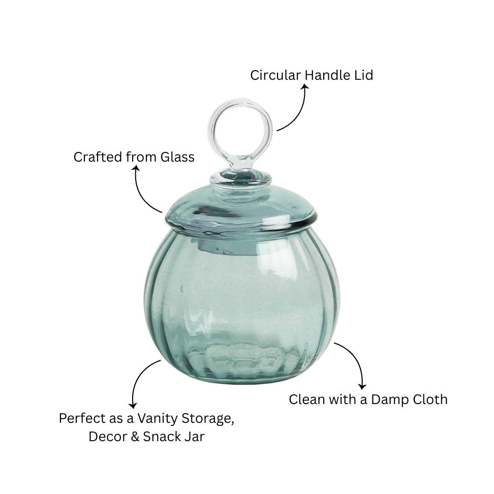 Auro Fluted Round Storage Jar Medium - Aqua