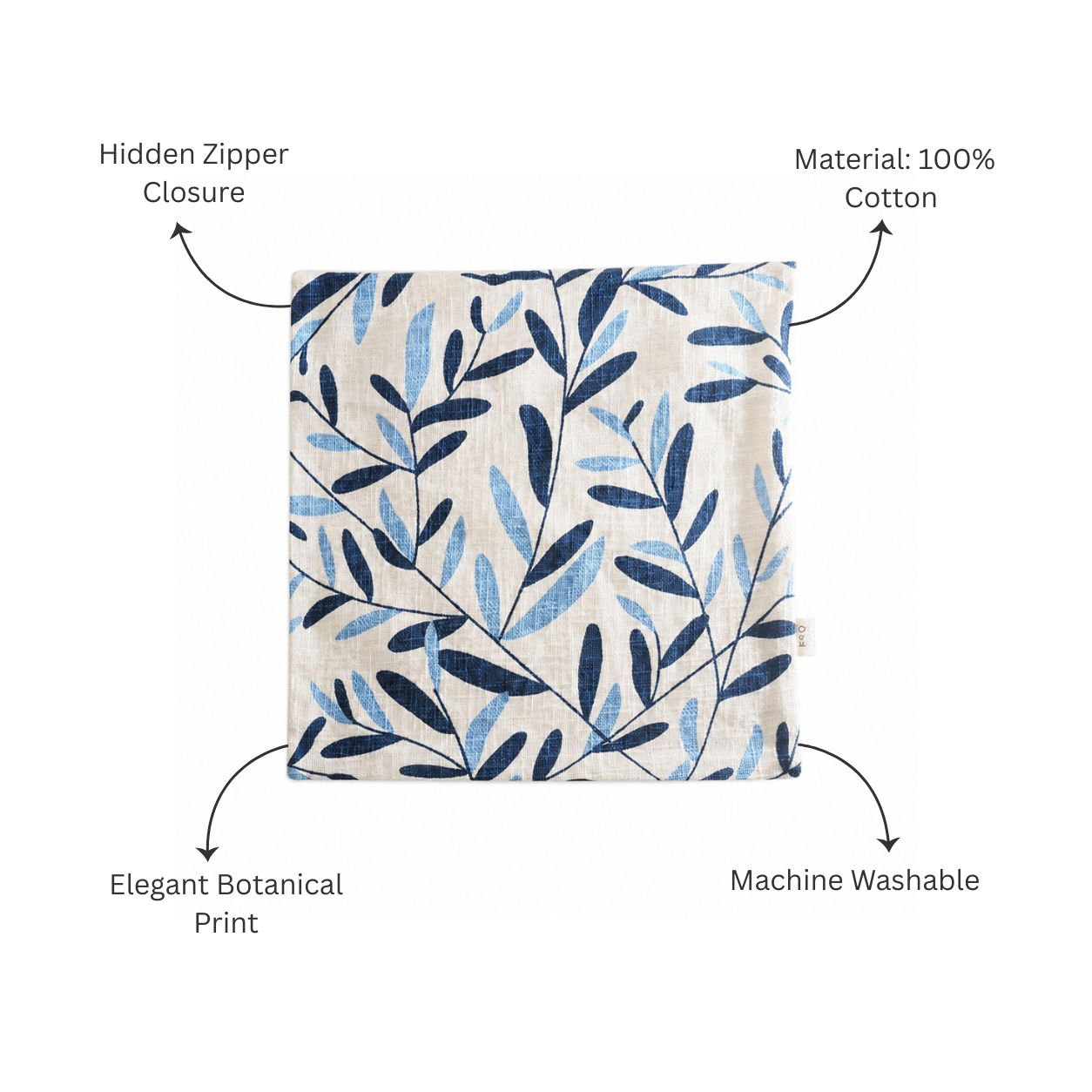 Ivy Printed Cotton Cushion Cover 45x45cm - Blue White