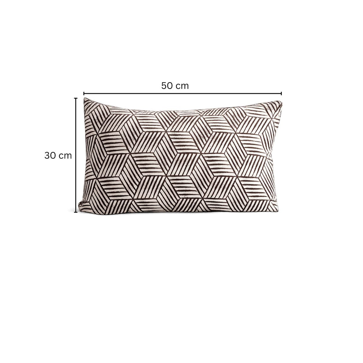 Cubes Rectangular Printed Cotton Cushion Cover 50x30cm - Grey White