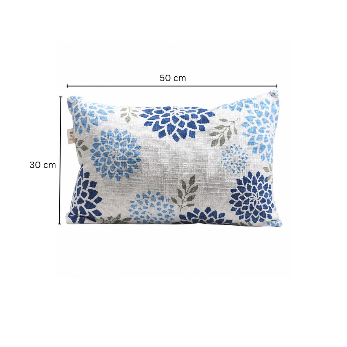 Zinnia Rectangular Printed Cotton Cushion Cover 50x30cm - Blue White