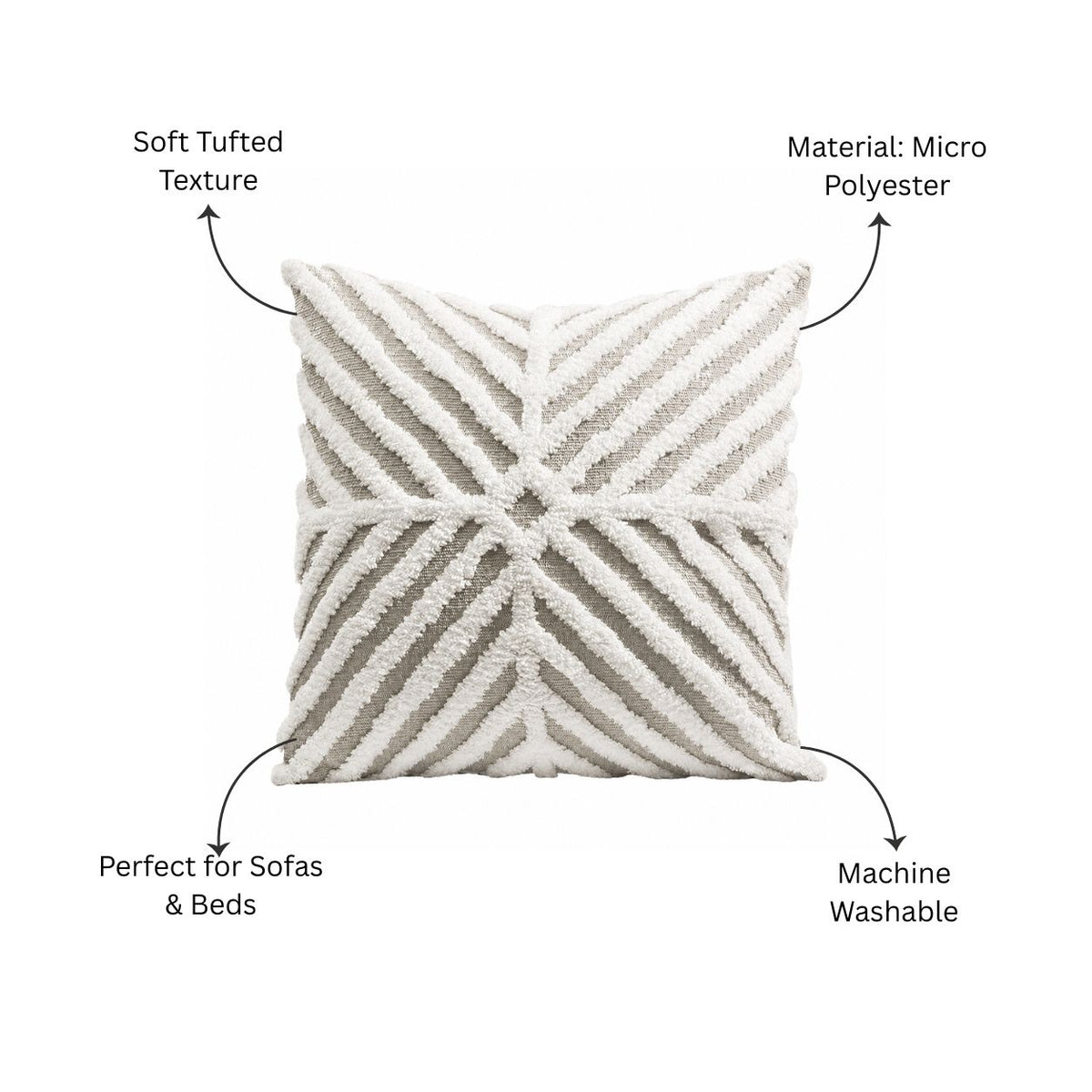 Lattice Tufted Knitted Cushion Cover 45x45cm - Beige White