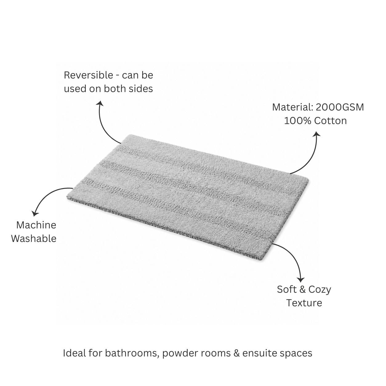 Ansa Striped Reversible Loop-Tufted Bathmat - Pebble Grey