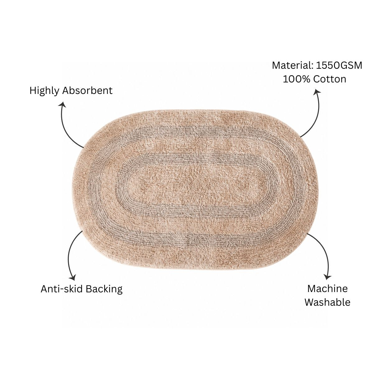 Regency Striped Oval Loop-Tufted Bathmat - Beige