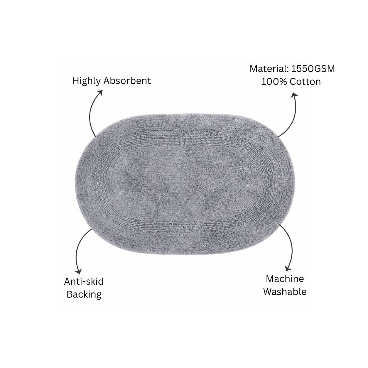 Mari Oval Loop-Tufted Bathmat - Pebble Grey
