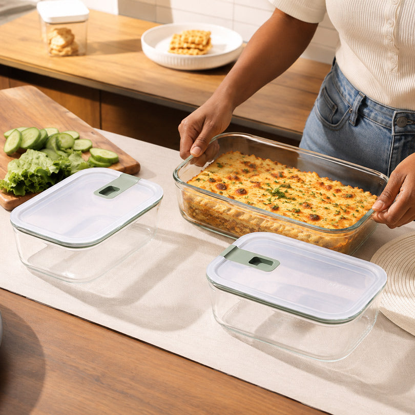 EasyClip 3-Piece Glass Storage Boxes - Nordic Sage