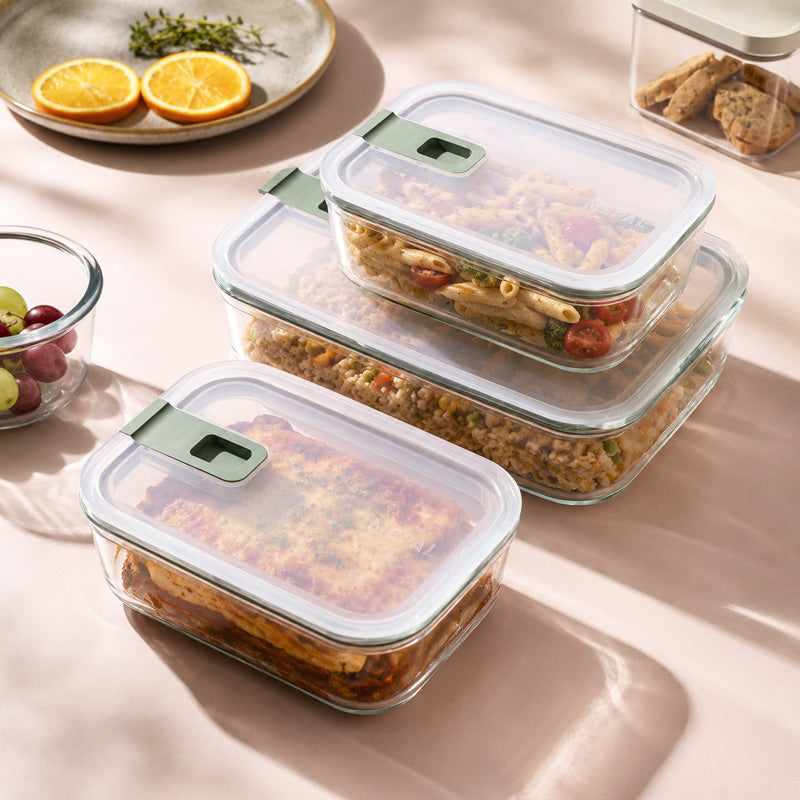 EasyClip 3-Piece Glass Storage Boxes - Nordic Sage