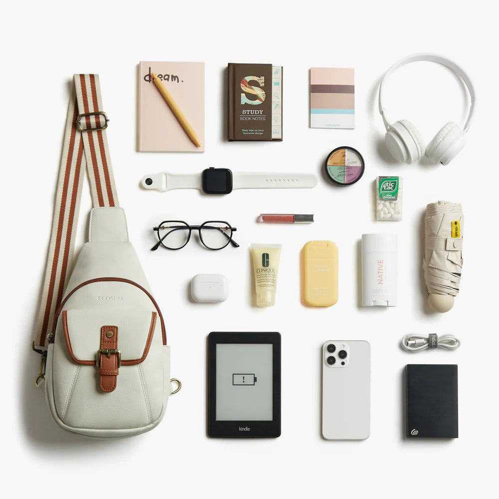 Vintage Leather Sling Bag - White