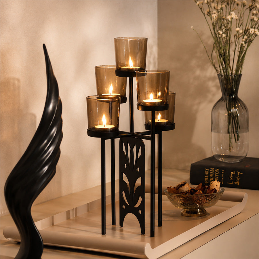 Edan Tiered Tealight Holders with Stand - Black