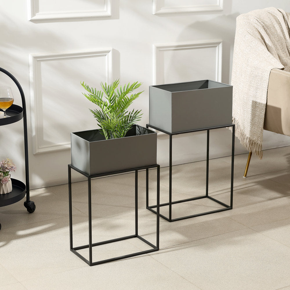 Eden Rectangular Planters with Stands, Set of 2 - Grey Black