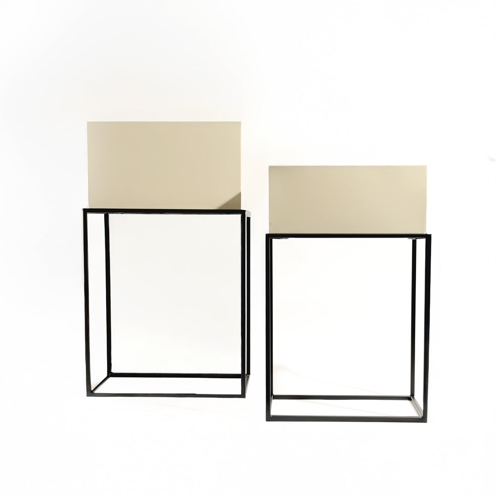 Eden Rectangular Planters with Stands, Set of 2 - Beige Black
