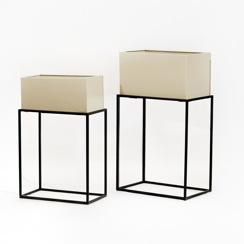 Eden Rectangular Planters with Stands, Set of 2 - Beige Black