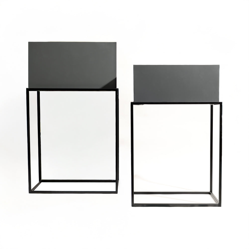 Eden Rectangular Planters with Stands, Set of 2 - Grey Black