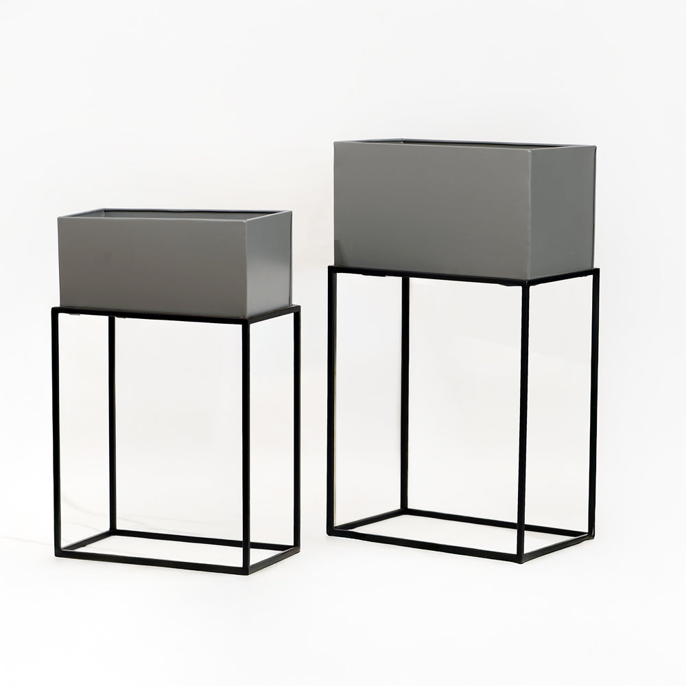 Eden Rectangular Planters with Stands, Set of 2 - Grey Black