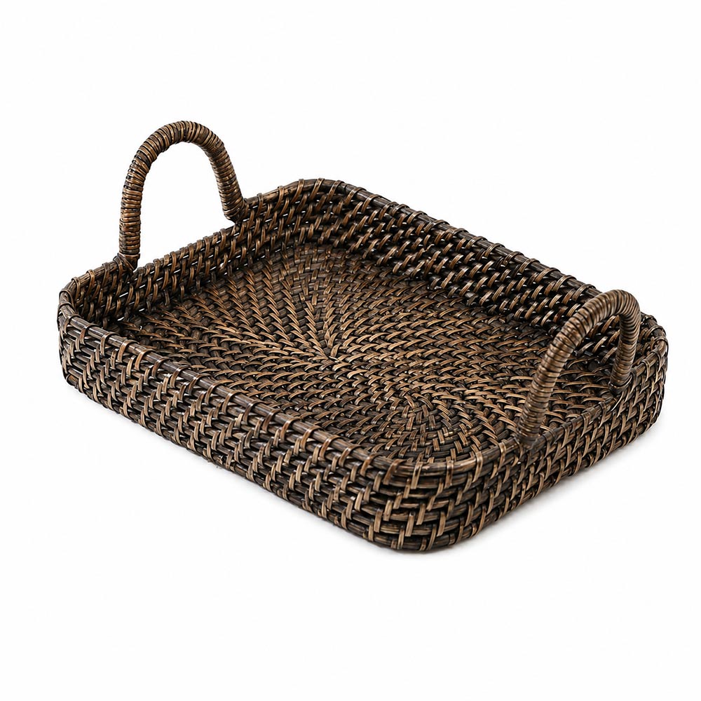 Elara Rattan Rectangular Serving Tray Medium - Rustic Black