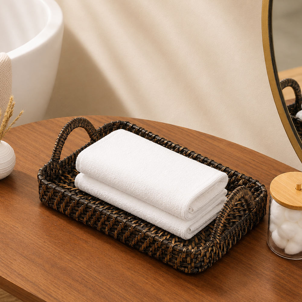 Elara Rattan Rectangular Serving Tray Small - Rustic Black