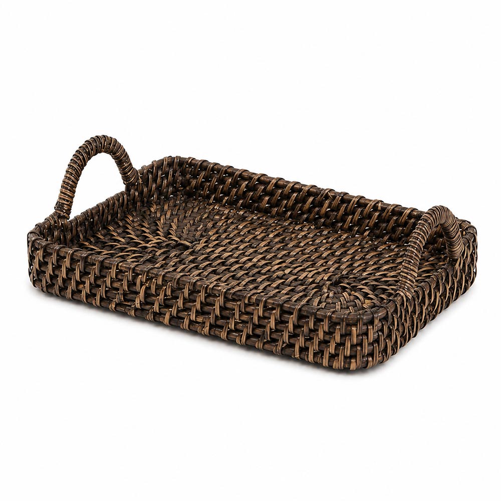 Elara Rattan Rectangular Serving Tray Small - Rustic Black