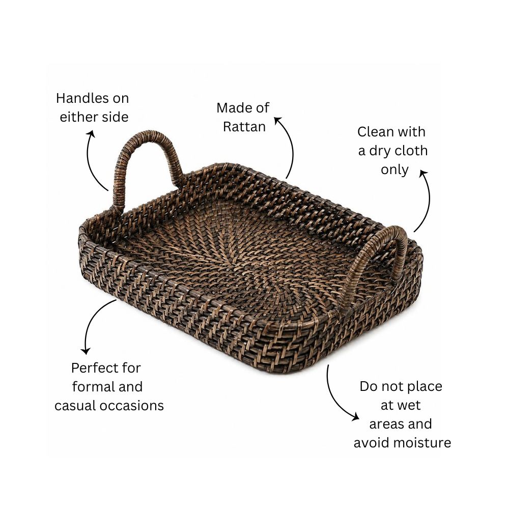 Elara Rattan Rectangular Serving Tray Medium - Rustic Black