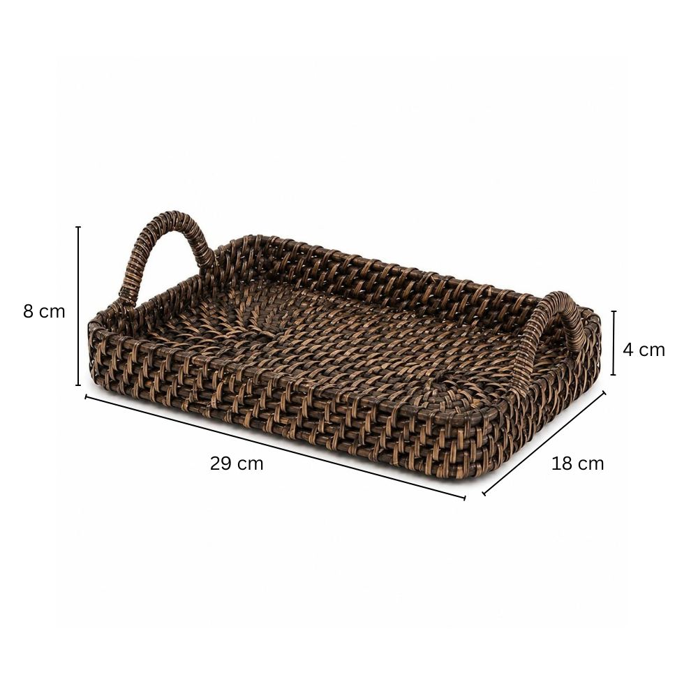 Elara Rattan Rectangular Serving Tray Small - Rustic Black