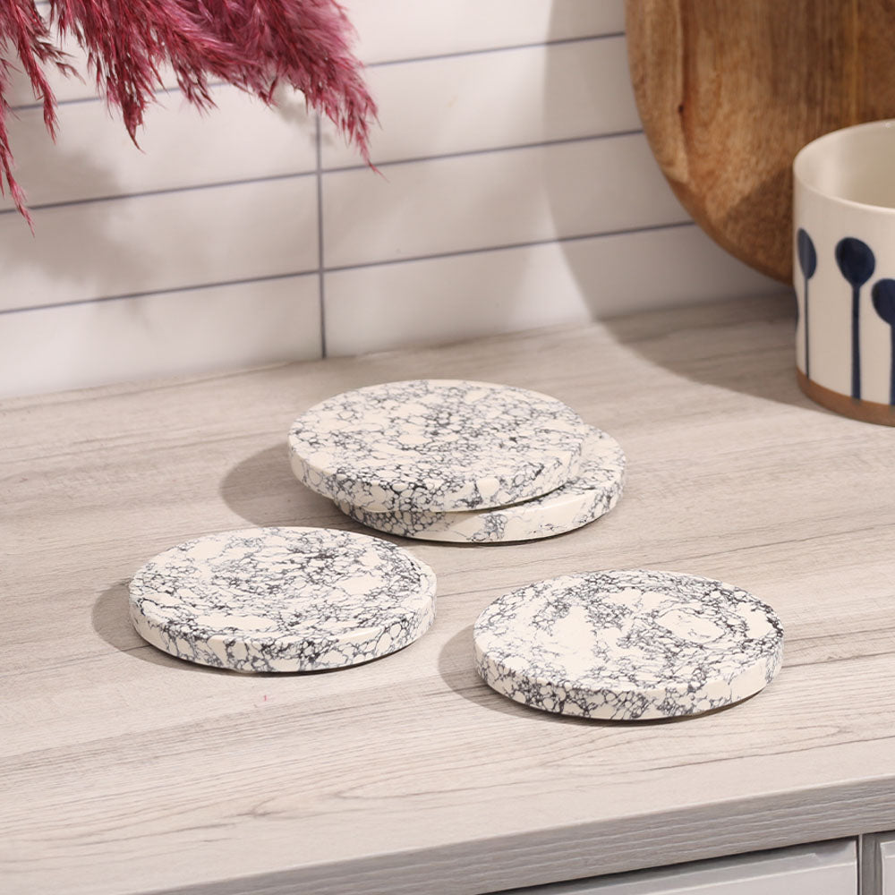 Elena Marble Coasters, Set of 4 - Monochrome