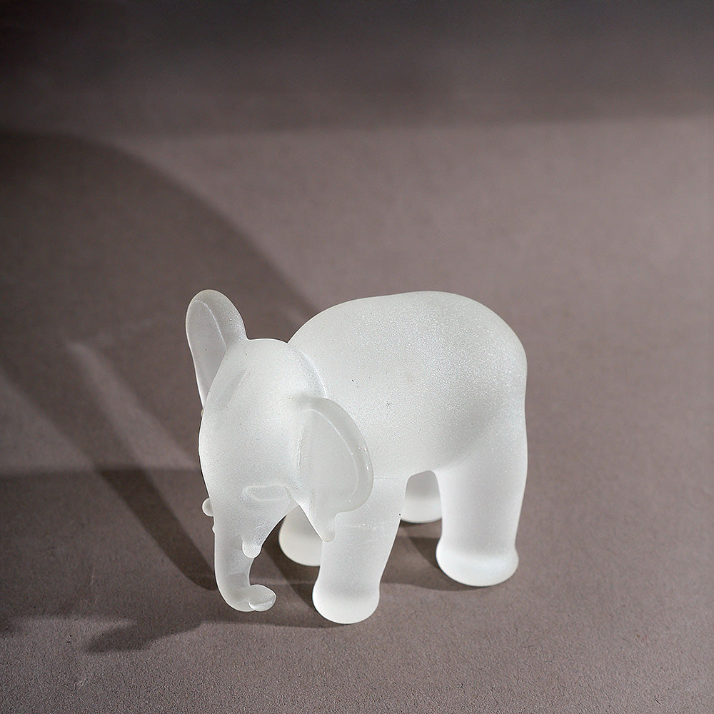 Elephant Mini Glass Sculpture - White Frost