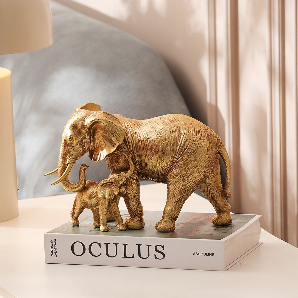 Elephant Mother and Calf Sculpture Medium - Gold