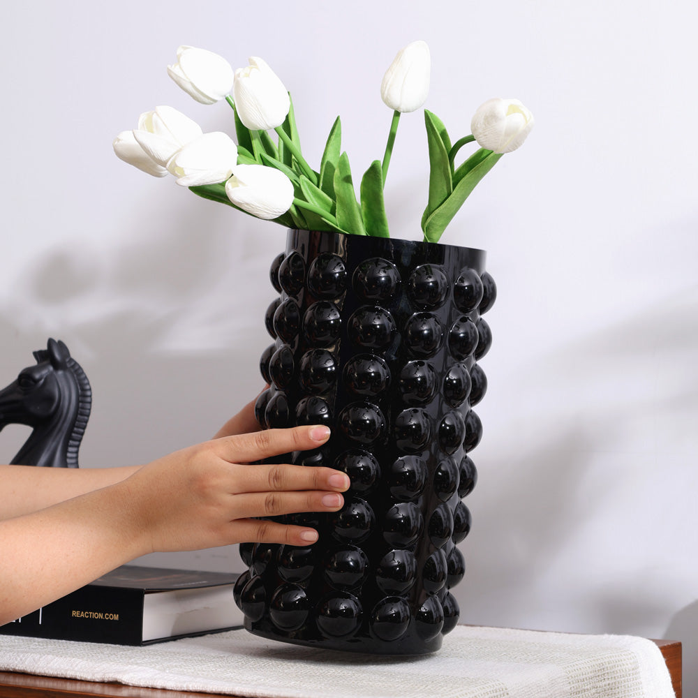 Elessa Bubbled Glass Vase Medium - Black