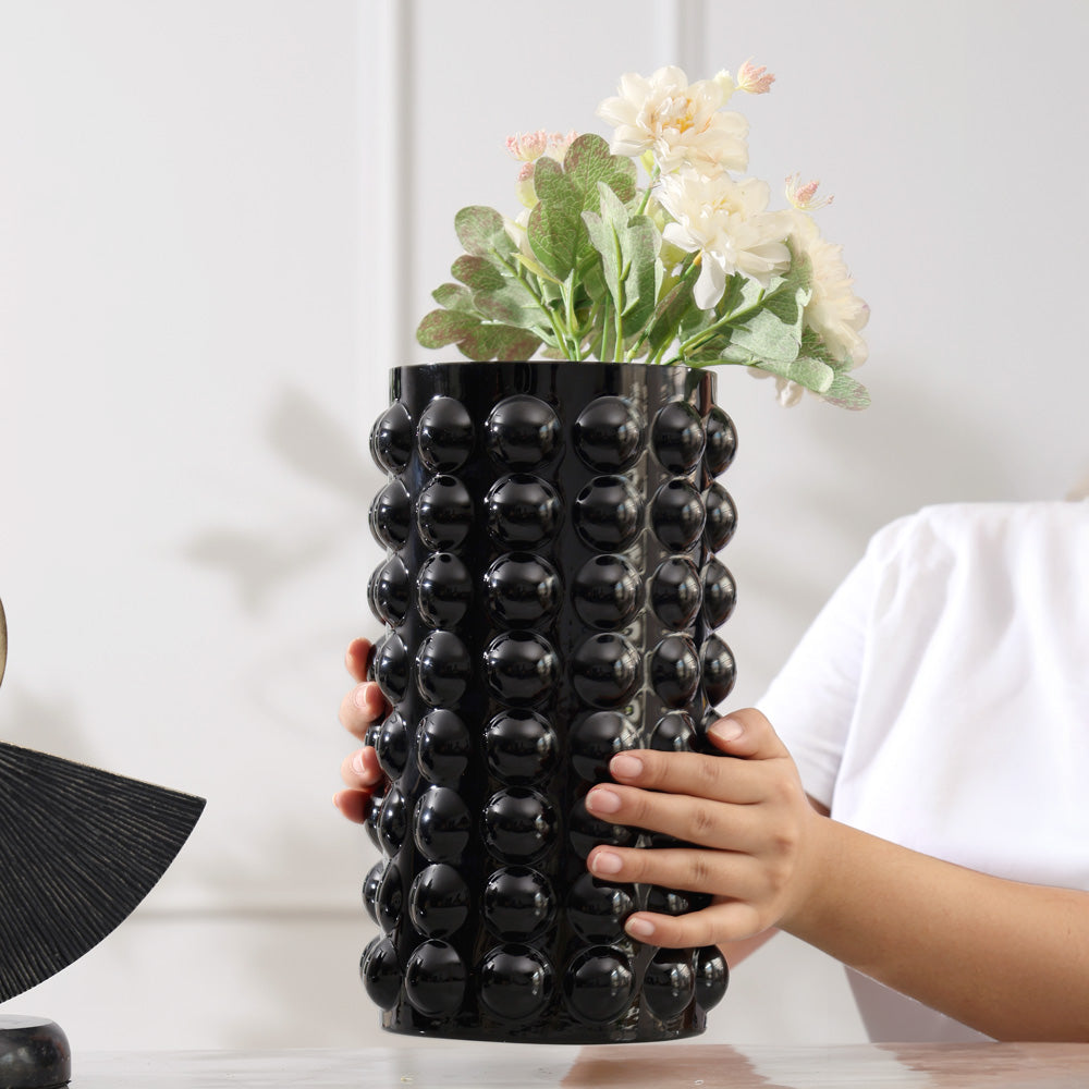 Elessa Bubbled Glass Vase Medium - Black