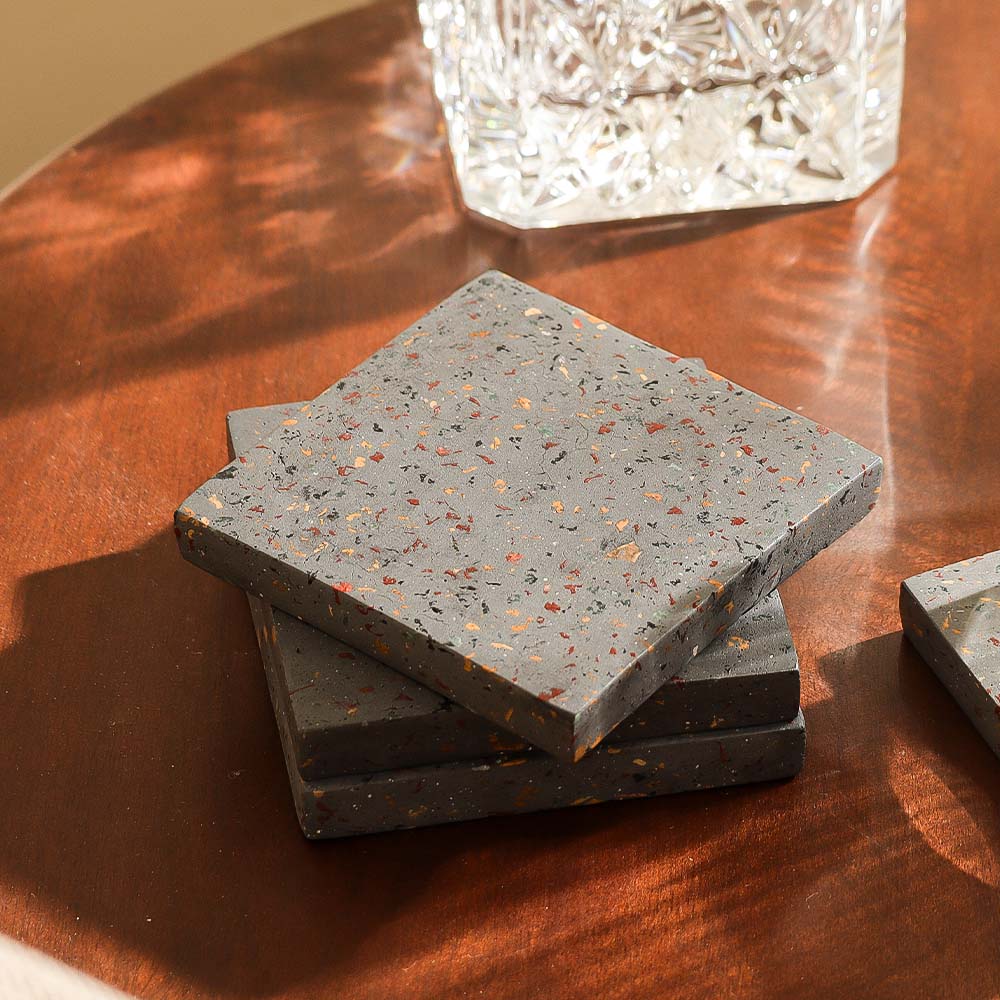 Elkin Square Concrete Coasters, Set of 4 - Terrazzo Grey