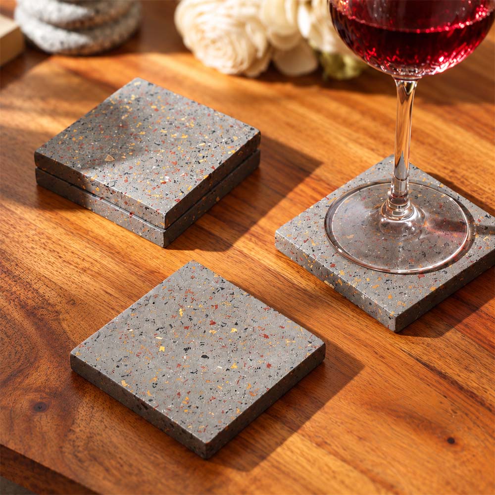 Elkin Square Concrete Coasters, Set of 4 - Terrazzo Grey