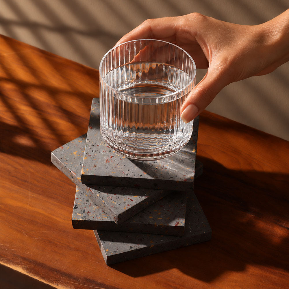 Elkin Square Concrete Coasters, Set of 4 - Terrazzo Grey