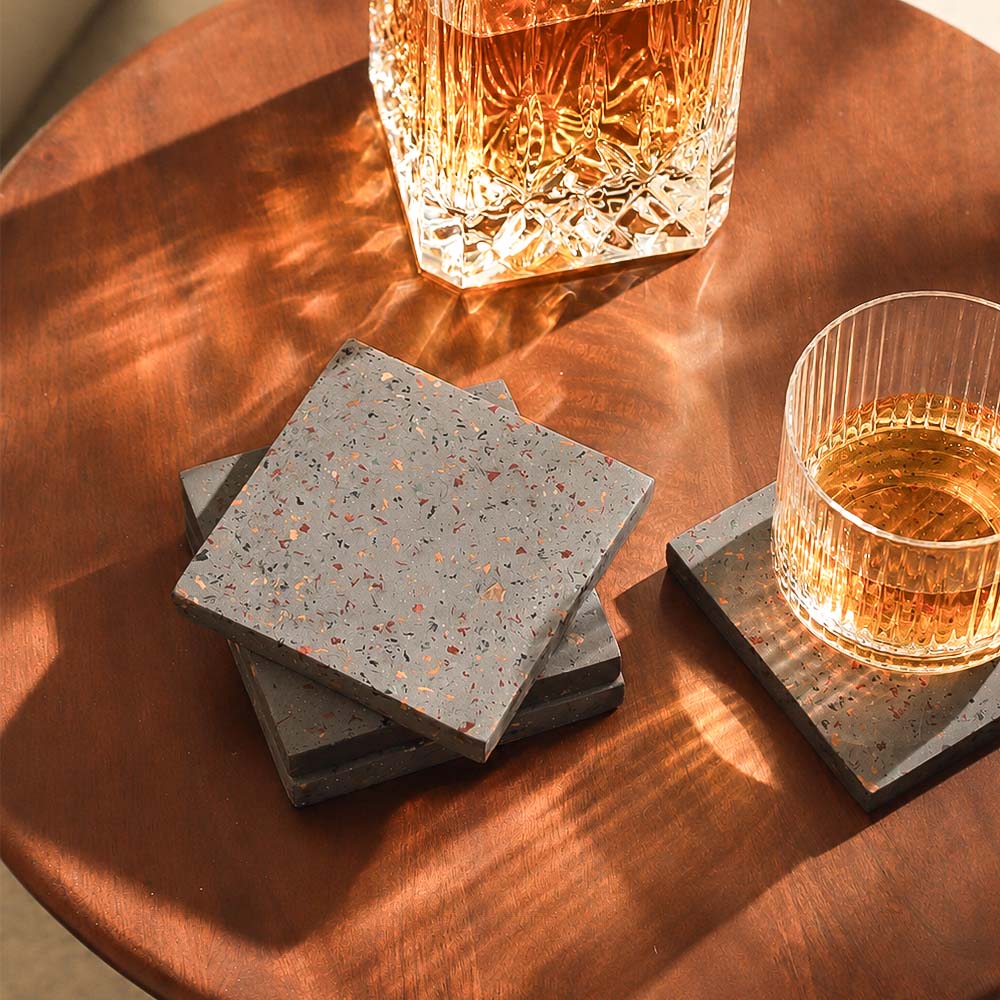Elkin Square Concrete Coasters, Set of 4 - Terrazzo Grey