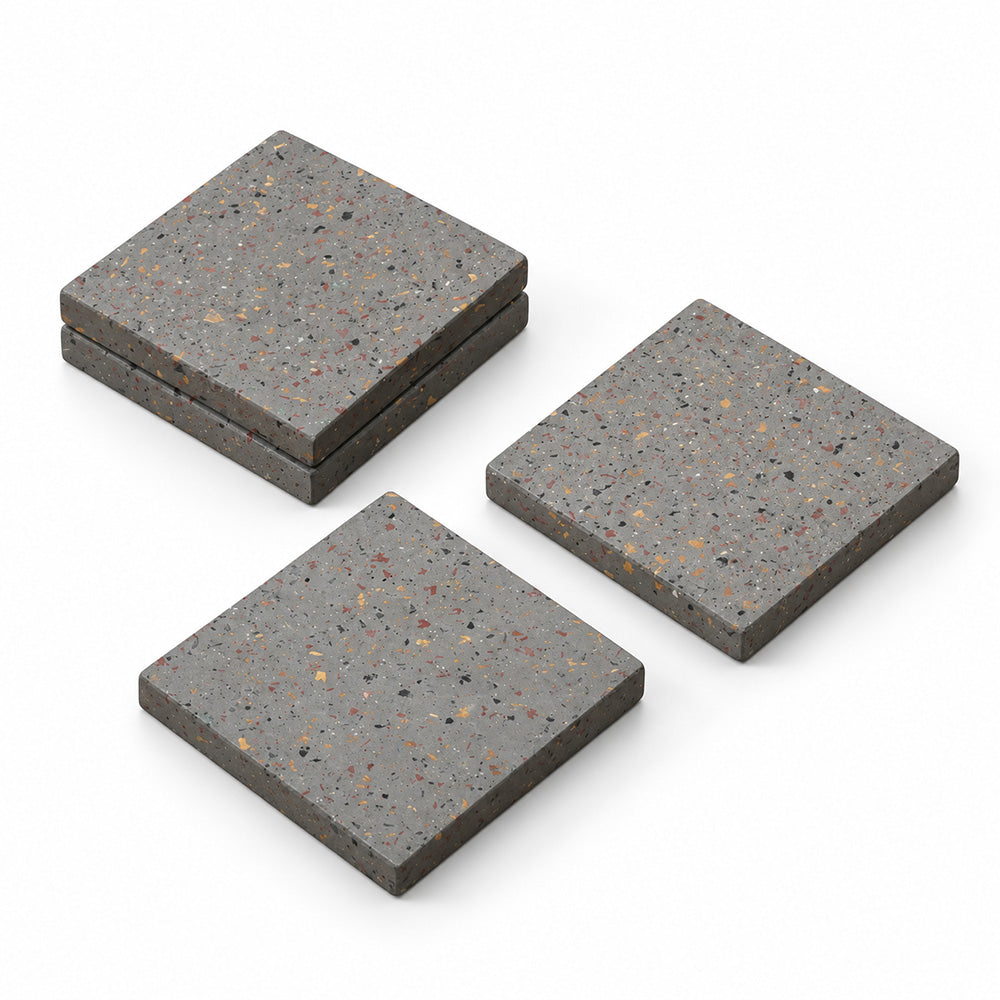Elkin Square Concrete Coasters, Set of 4 - Terrazzo Grey