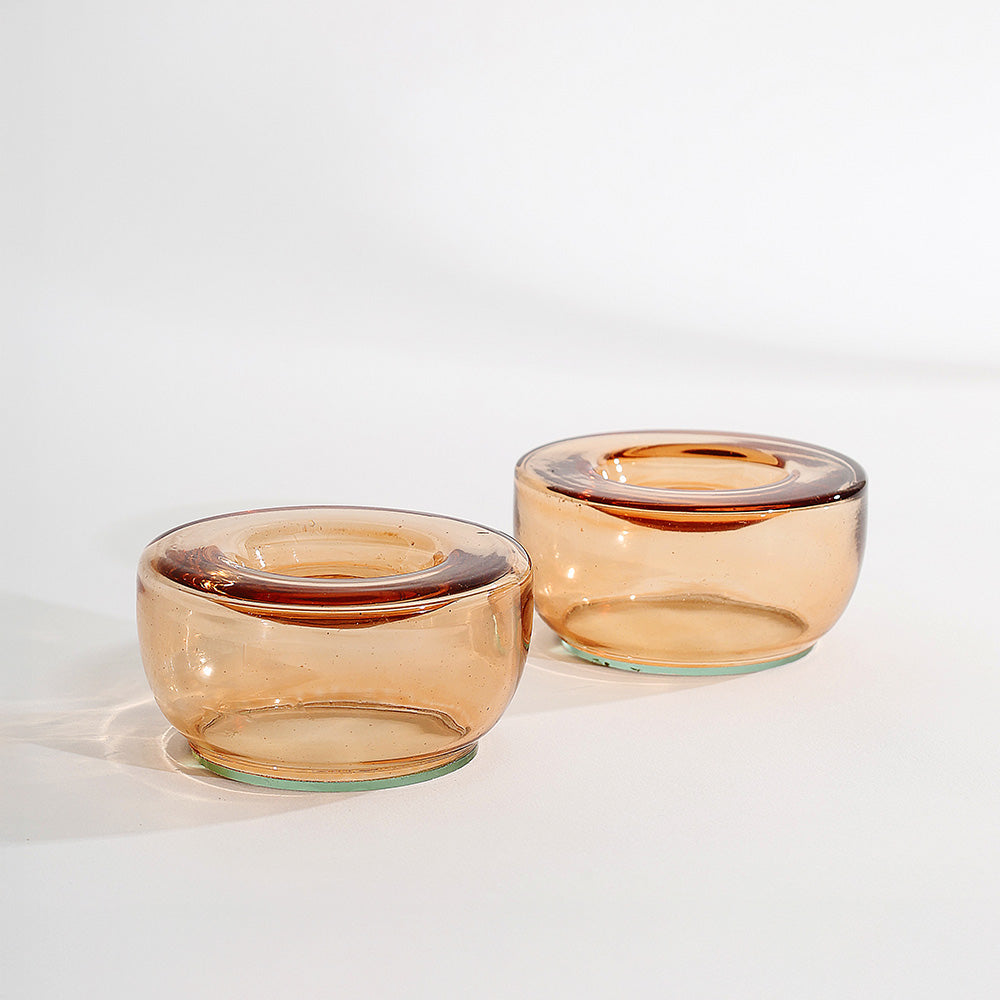 Ella Round Tealight Holders, Set of 2 - Mocha