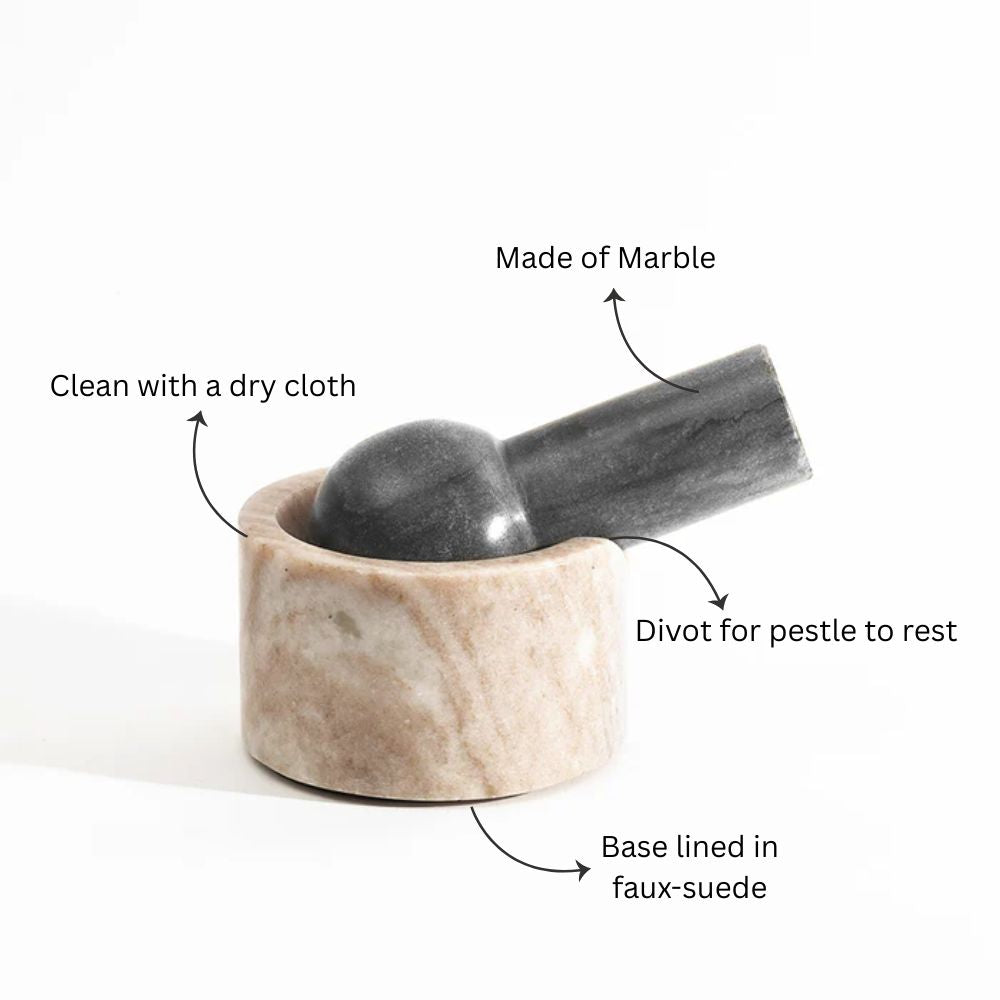 Ellis Marble Mortar and Pestle Set - Beige Black