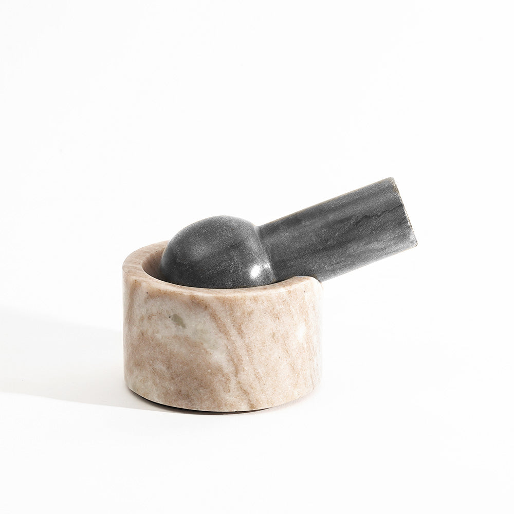 Ellis Marble Mortar and Pestle Set - Beige Black