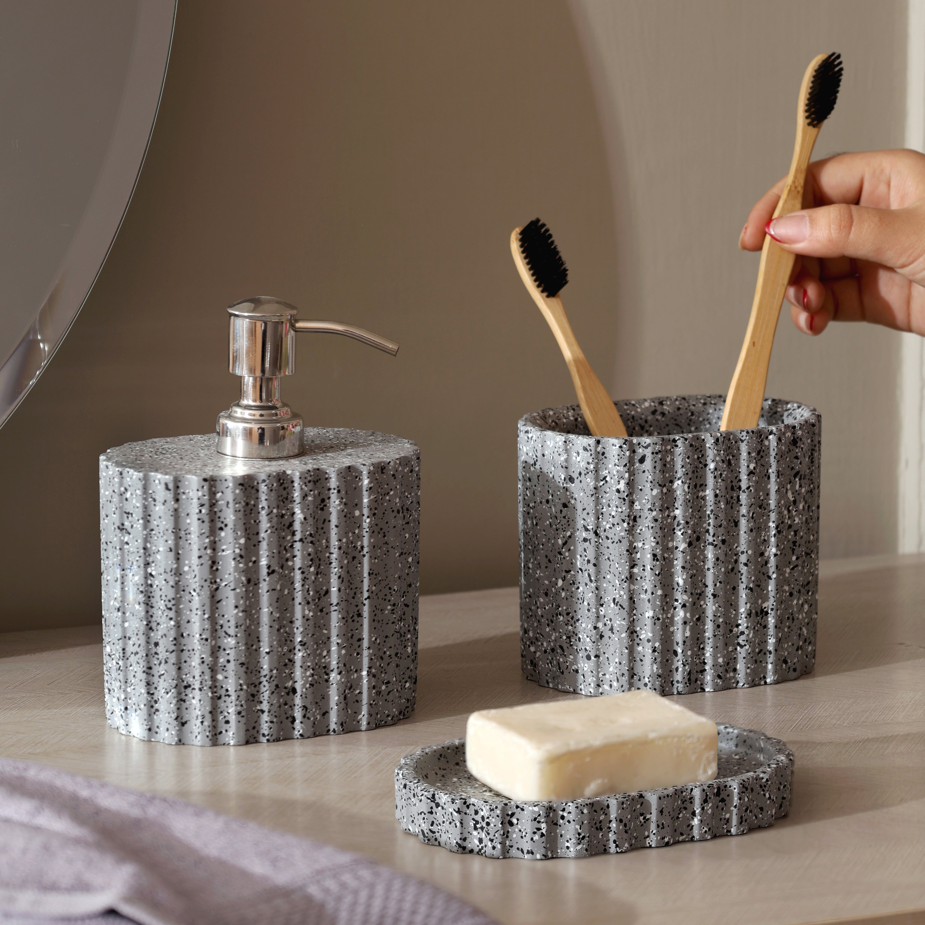 Emory 3-Piece Bathroom Set - Speckled Grey
