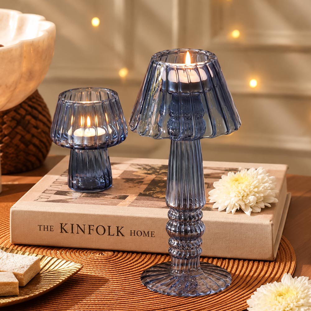 Emir Glass Tealight Holder - Blue