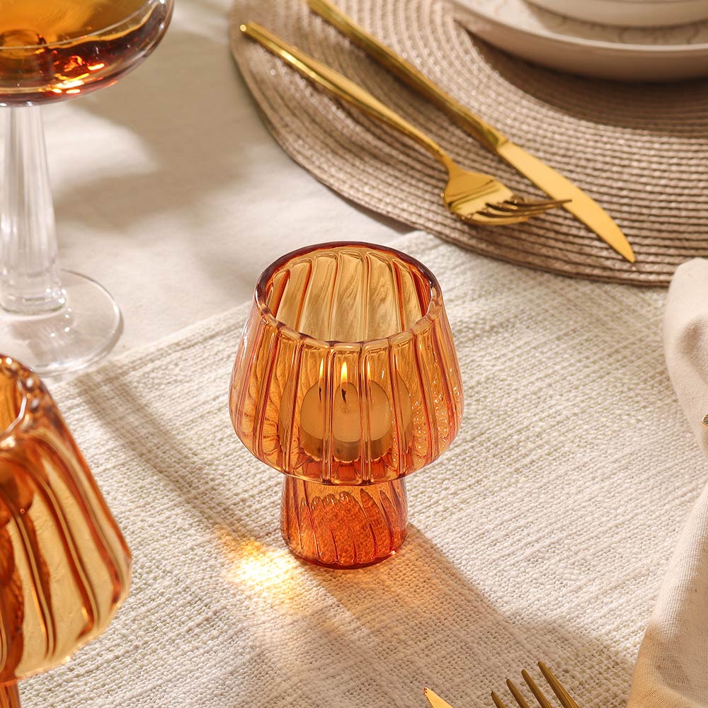 Emir Glass Tealight Holder - Burnt Orange
