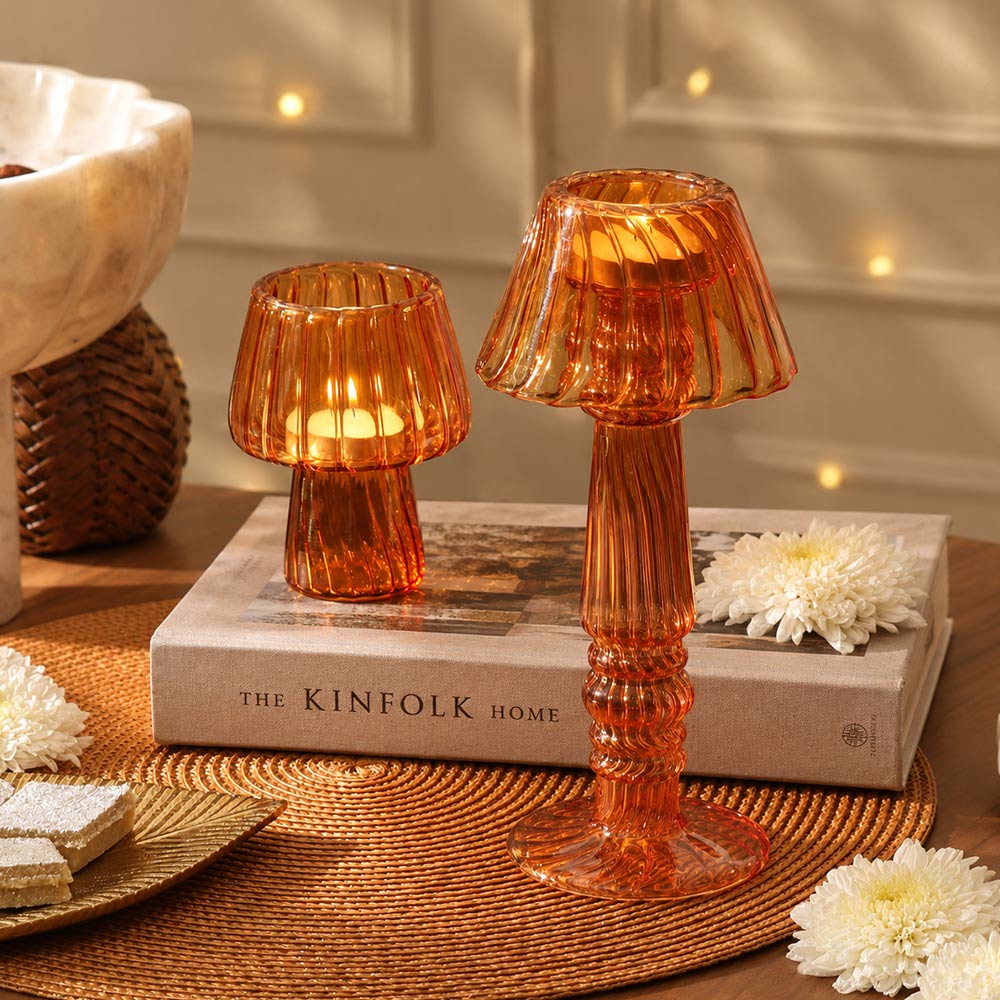 Emir Glass Tealight Holder - Burnt Orange