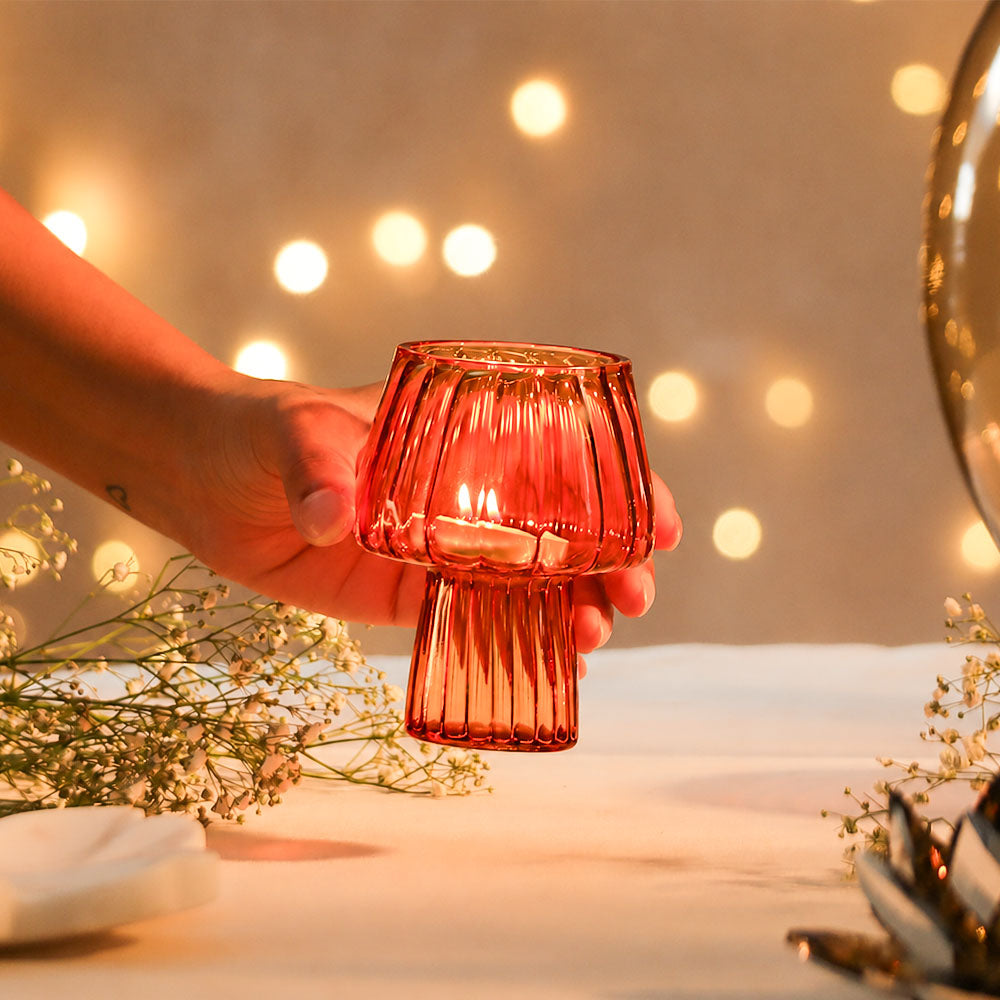 Emir Glass Tealight Holder - Burnt Orange