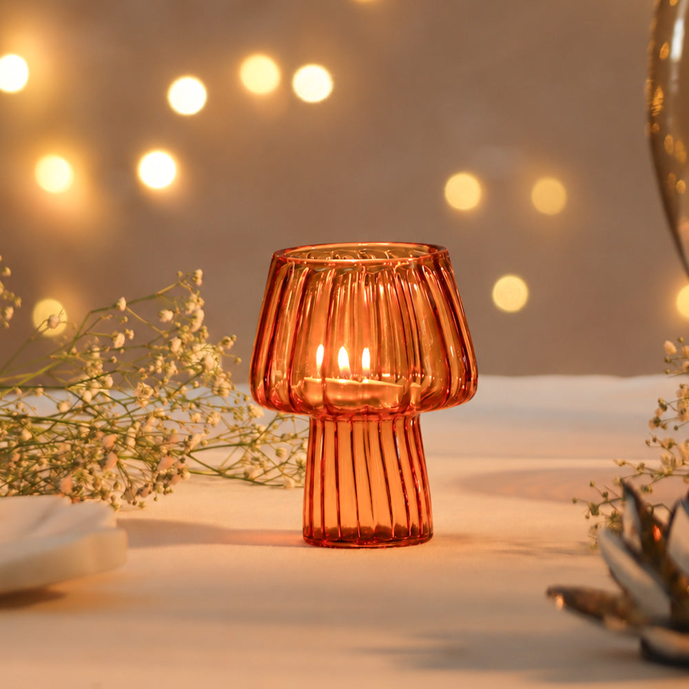 Emir Glass Tealight Holder - Burnt Orange