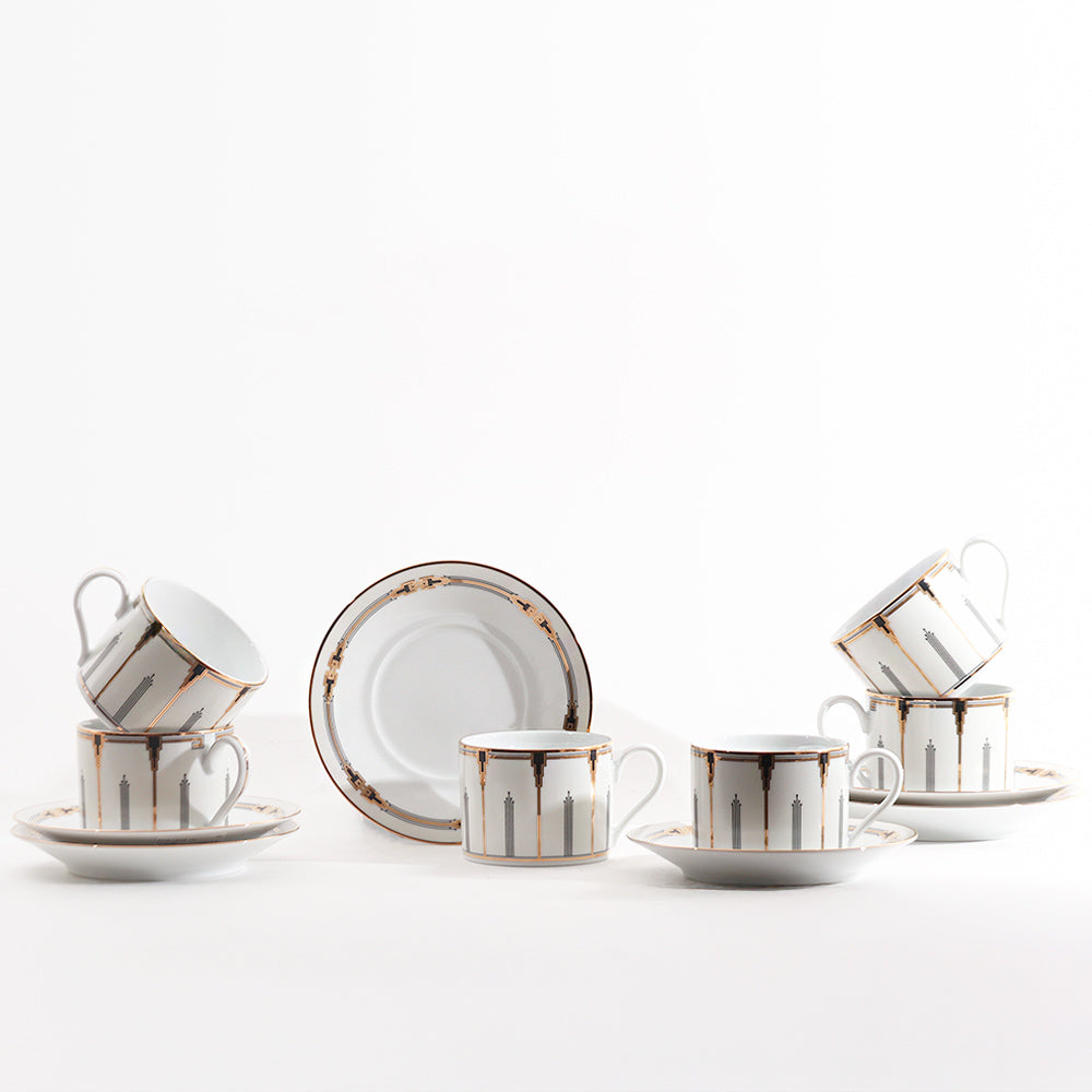 Empire Porcelain Cup & Saucer, Set of 6 - Gold